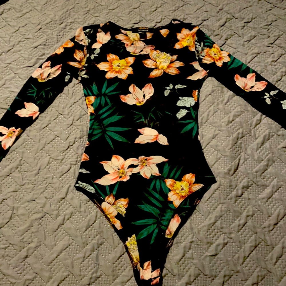 Sheer Floral Print Body Suit